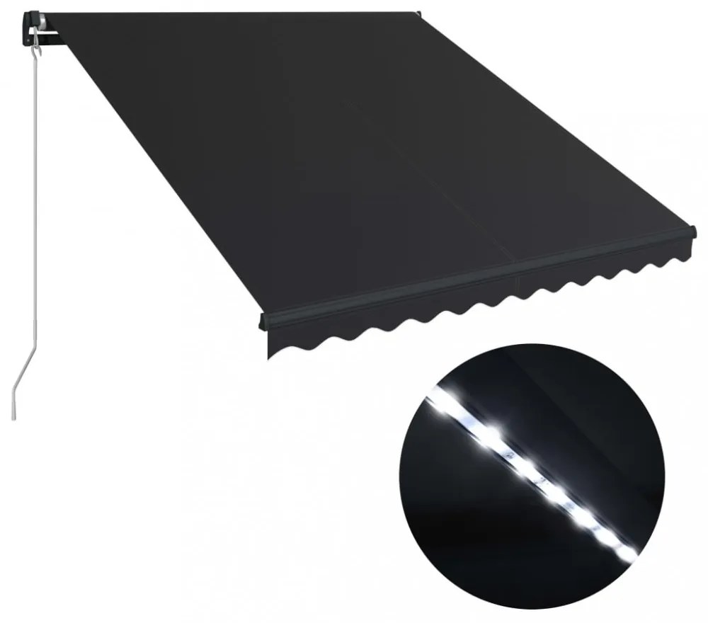 antracitszürke kézzel kihúzható LED-es napellenző 350 x 250 cm