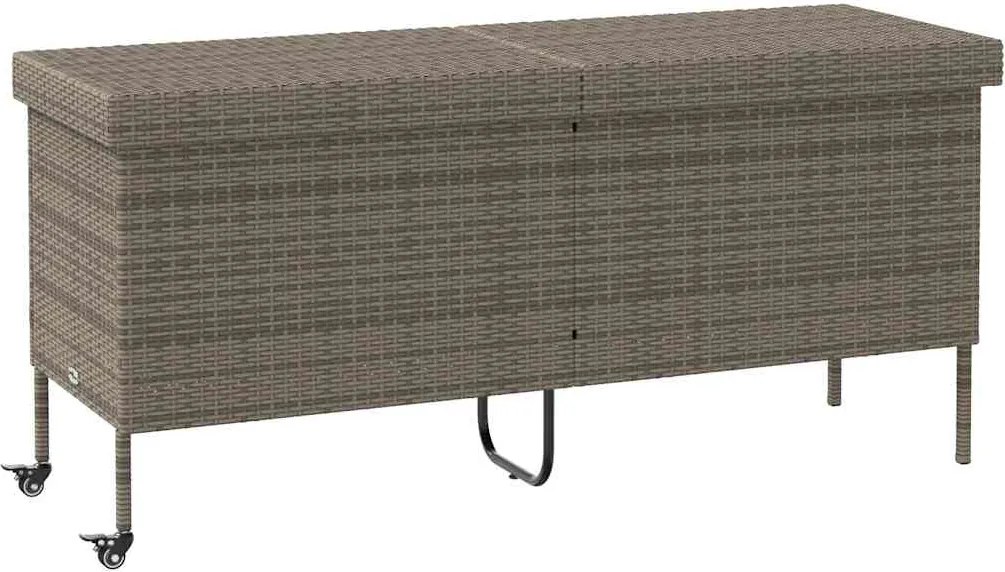 vidaXL szürke polyrattan kerti tárolóláda kerekekkel 160x55x75 cm