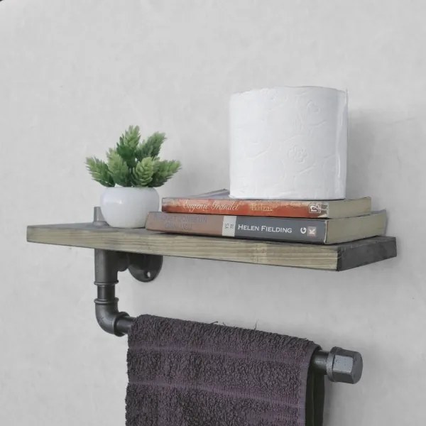 Fali polc törölközőtartóval BORURAF 16x40 cm fenyő/fekete