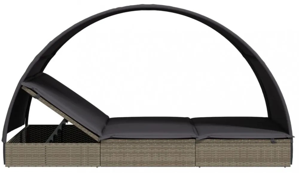 2 személyes szürke polyrattan napágy kerek tetővel 211x112x140