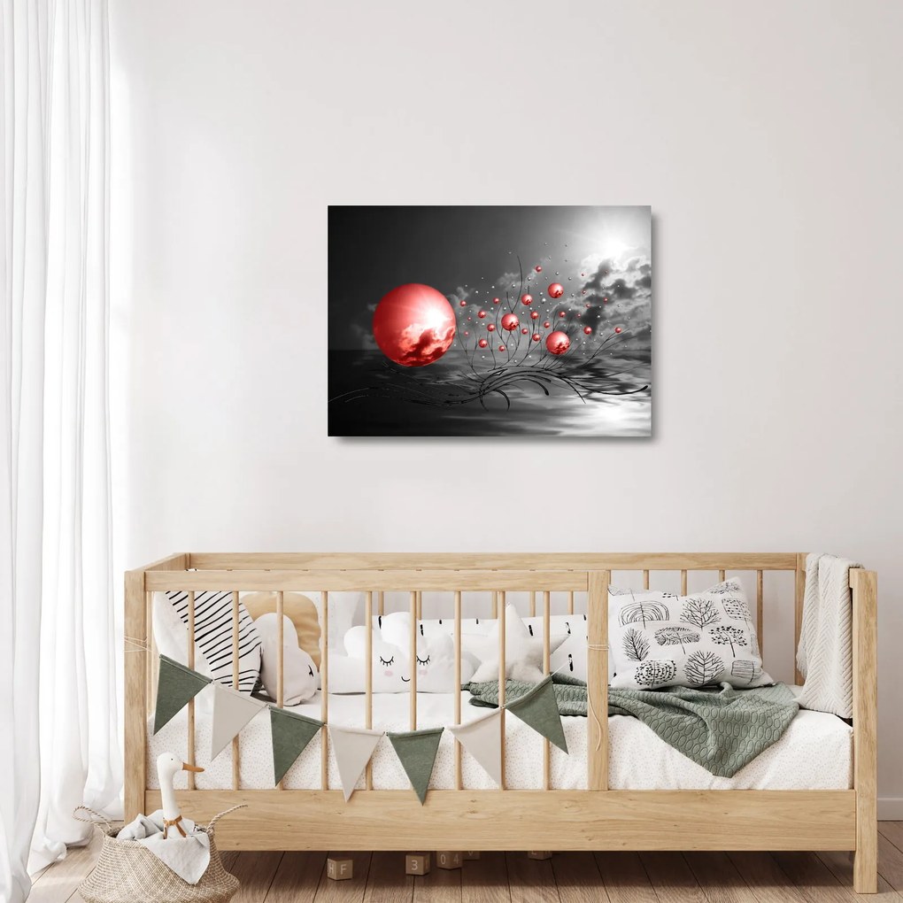 Piros gömbök képe (üvegen) (70x50 cm)