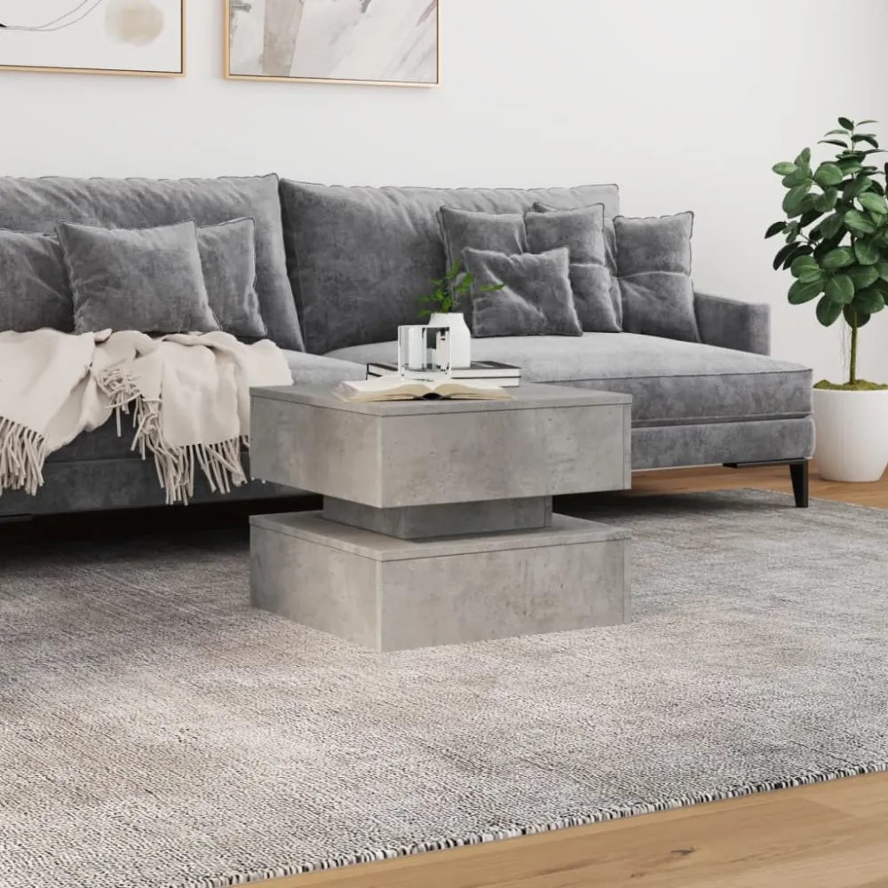 betonszürke dohányzóasztal LED-lámpákkal 50 x 50 x 40 cm