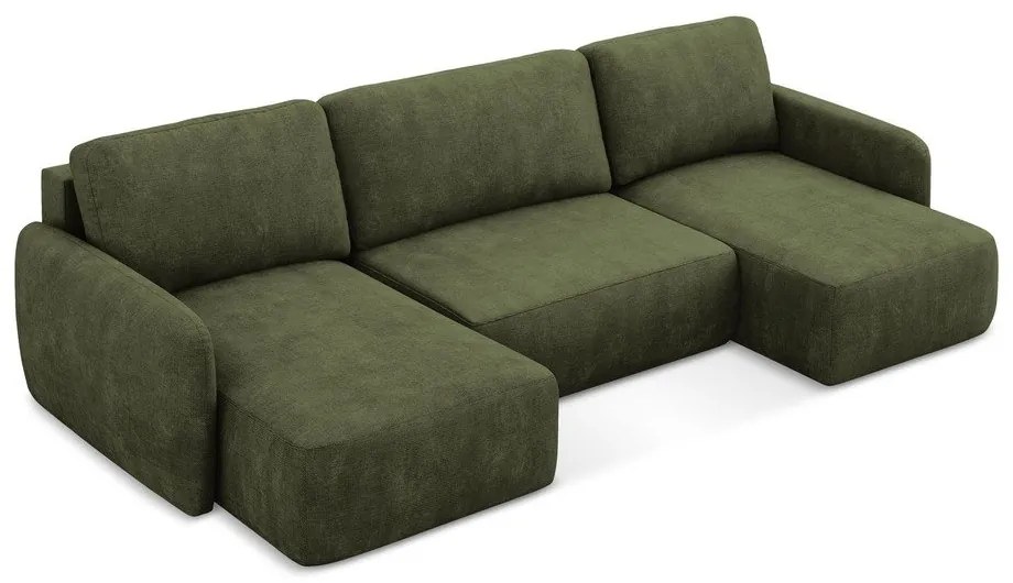 Zöld zsenília kinyitható-tárolóhelyes sarokkanapé (U alakú) Lilo – Makamii