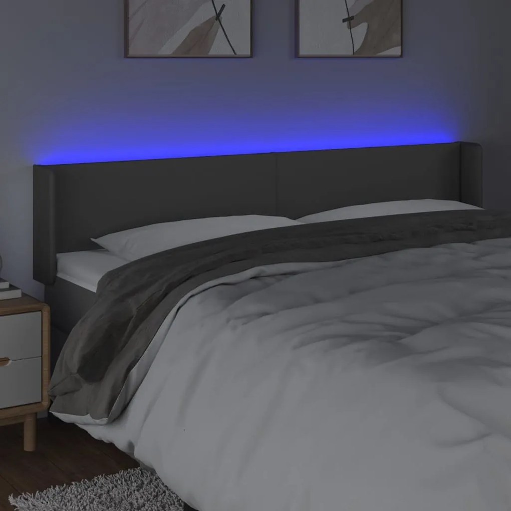 szürke műbőr LED-es fejtámla 163x16x78/88 cm