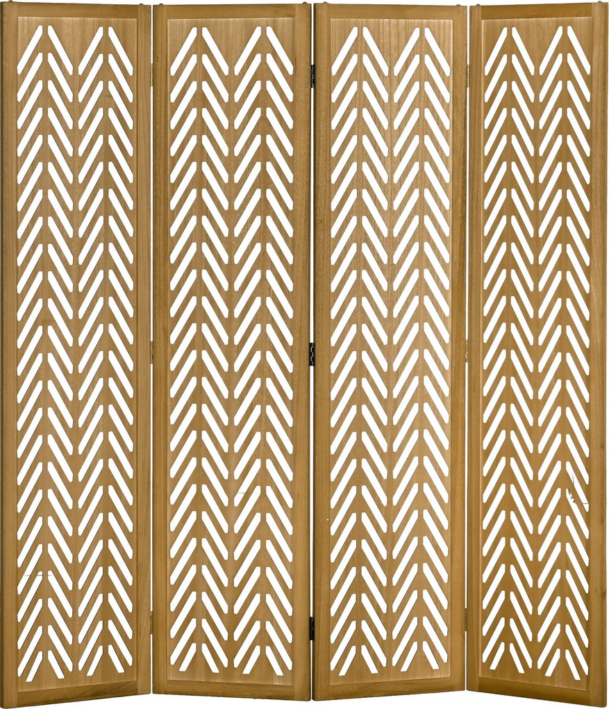 HOMCOM Fa Lattice Szobaelválasztó Belső Összecsukható Paraván 4 Panelel Természetes Fa 160 x 170 cm | Aosom