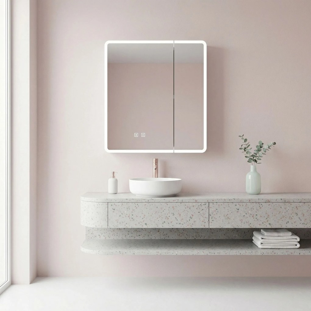 Rea Rea, LED tükrös szekrény világítással 60x70 cm, műanyag, M1011-60, fehér-szürke, REA-M0100