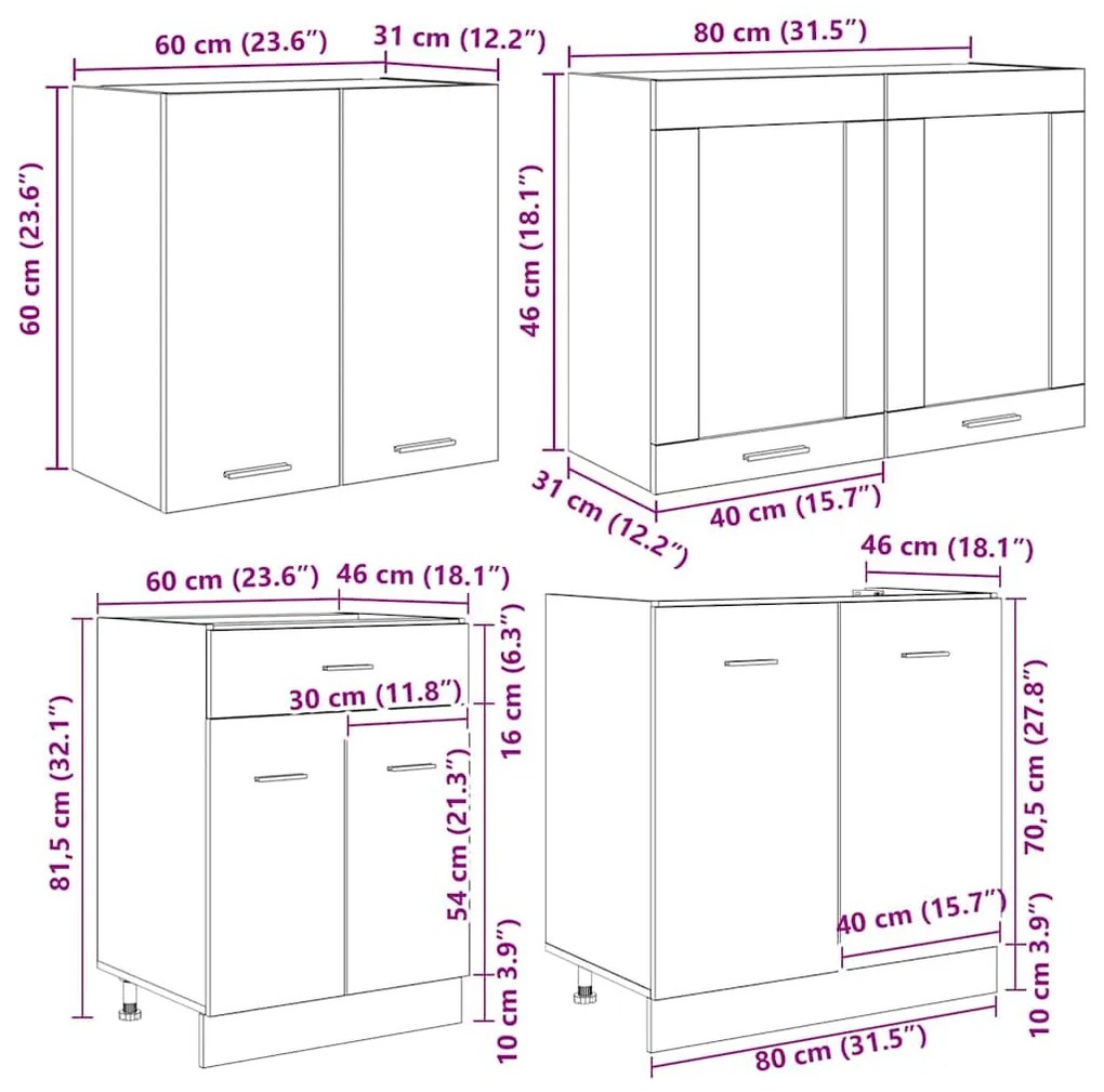 Konyhaszekrény garnitúra 4 pcs Szürke sonoma 140 x 46 x 81.5 cm