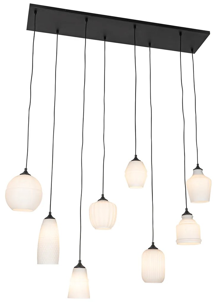 Art Deco lógólámpa fekete opál üveggel 8-lámpás - Hanne