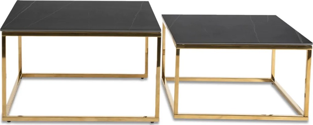 Kerámia dohányzóasztal szett fekete márvány hatású felülettel, arany kivitelben TENOR