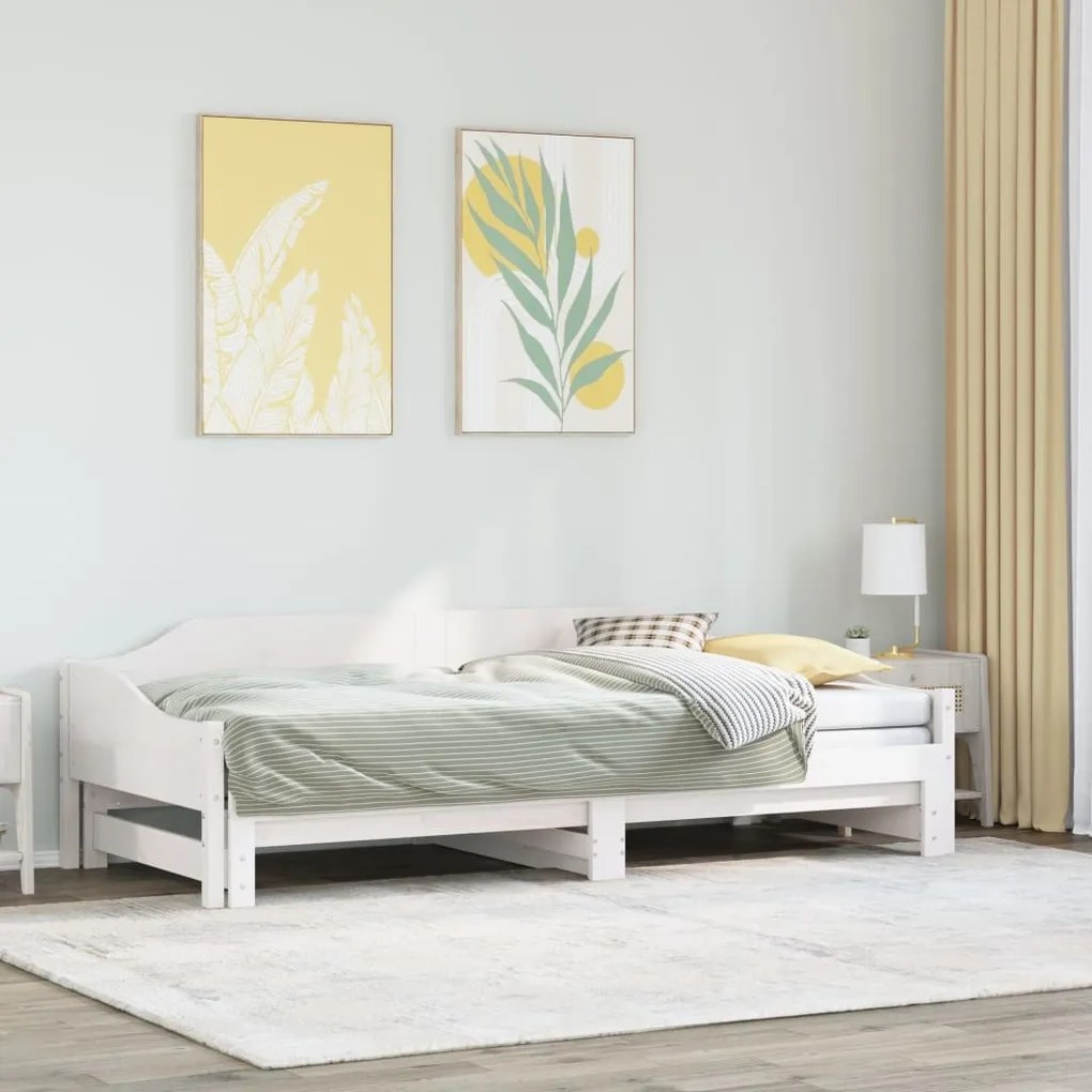 fehér tömör fenyőfa kihúzható kanapéágy 90 x 200 cm