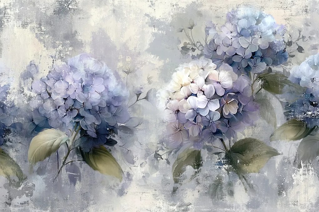 Fotótapéta Flizelina Fal Beton Lila Virágok Hortenzia 416x254 ragasztó