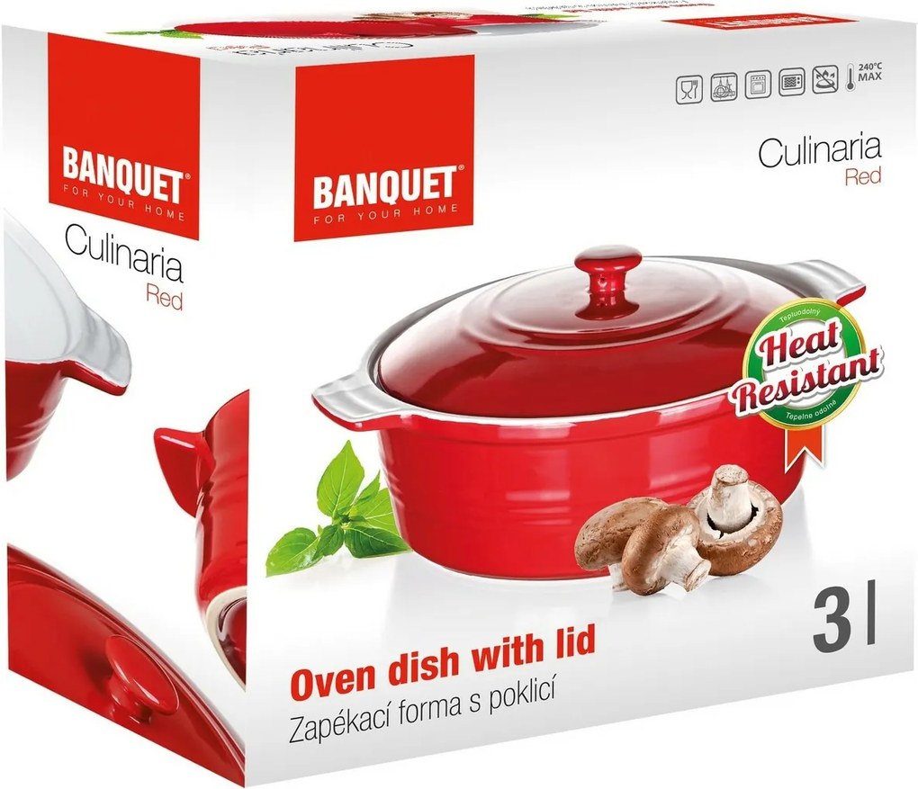 Banquet Culinaria Red kerek forma sütőedény fedéllel 3 l, 3 l