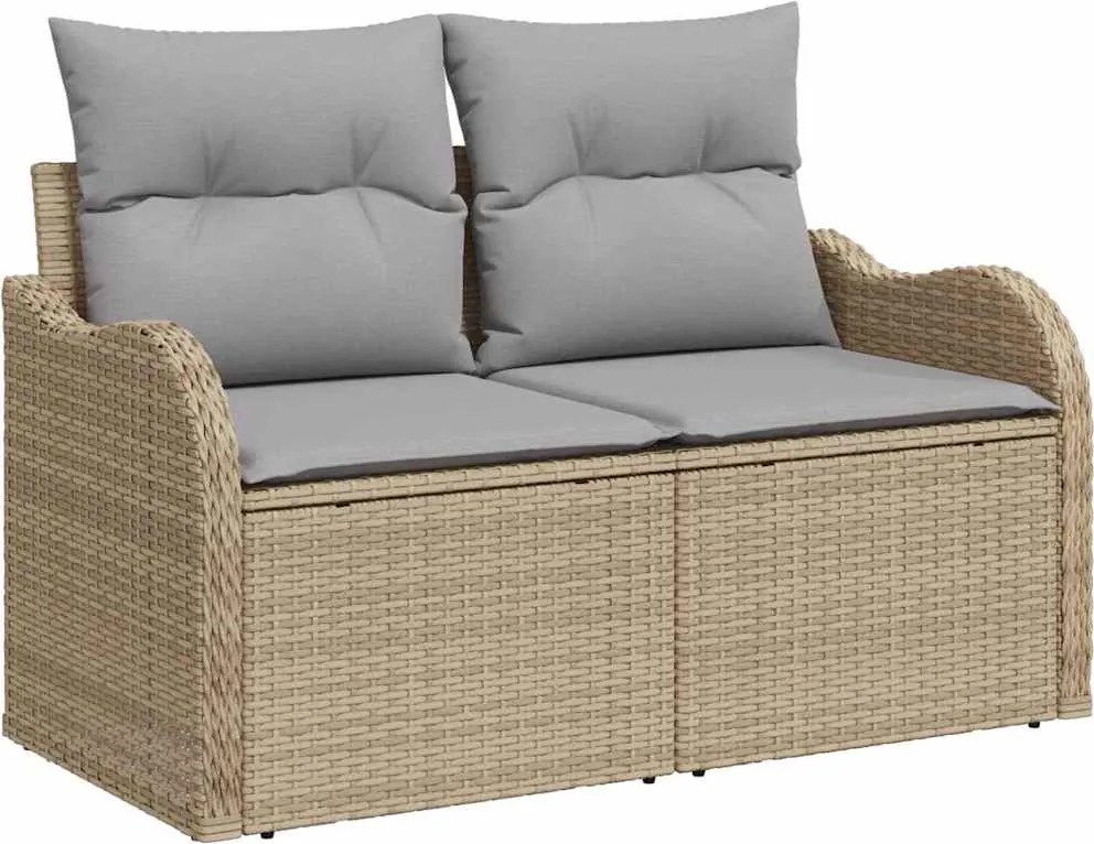 vidaXL Kerti kanapé párnával Bézs 121 x 62 x 69cm polirattan