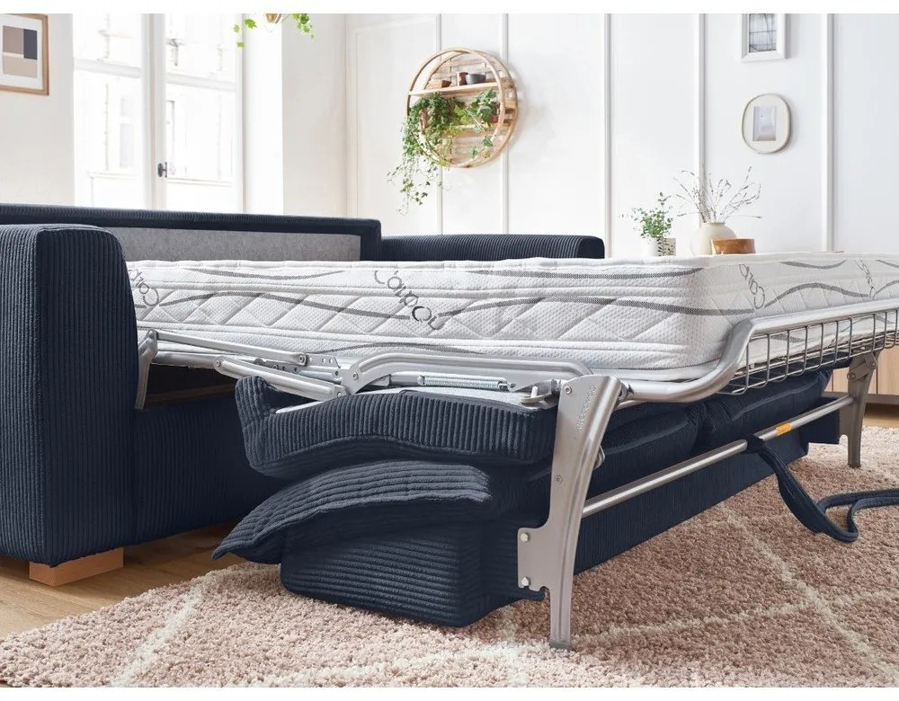 Sötétkék kordbársony kinyitható kanapé 225 cm Augustin – Bobochic Paris