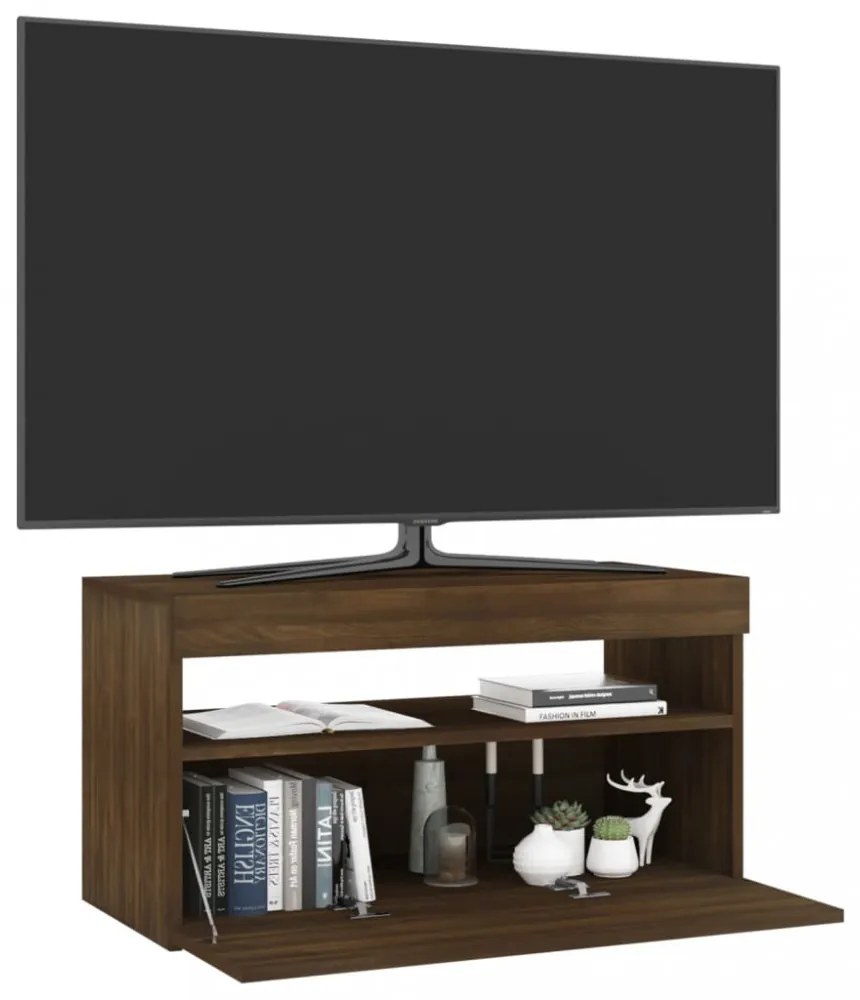barna tölgy színű TV-szekrény LED-világítással 75 x 35 x 40 cm