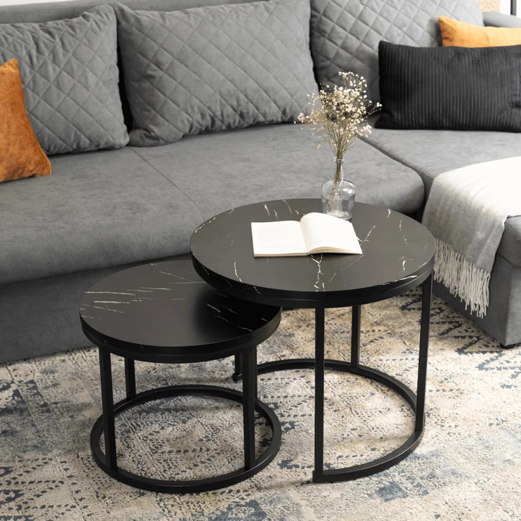 Dohányzóasztal szett fekete márvány színben. MAURO