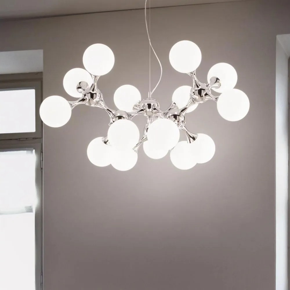 Ideal Lux - NODI kábeles csillár 15xE14/28W/230V, Ø 105 cm, fényes króm/fehér
