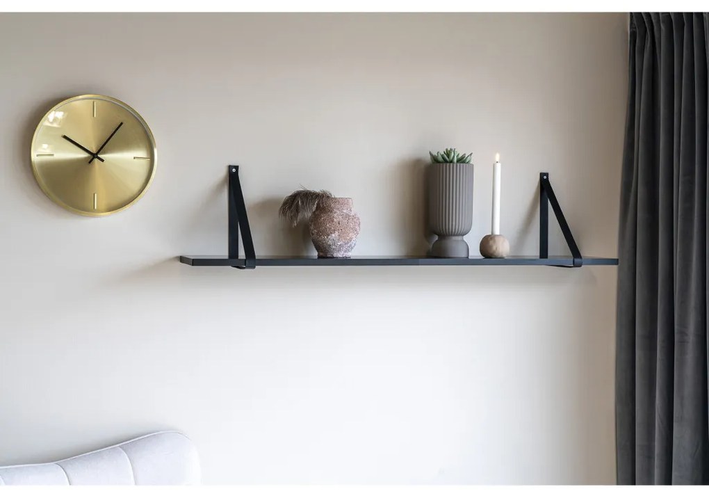 Forno fali polc, fekete, fekete bőr pántok 120x20 cm