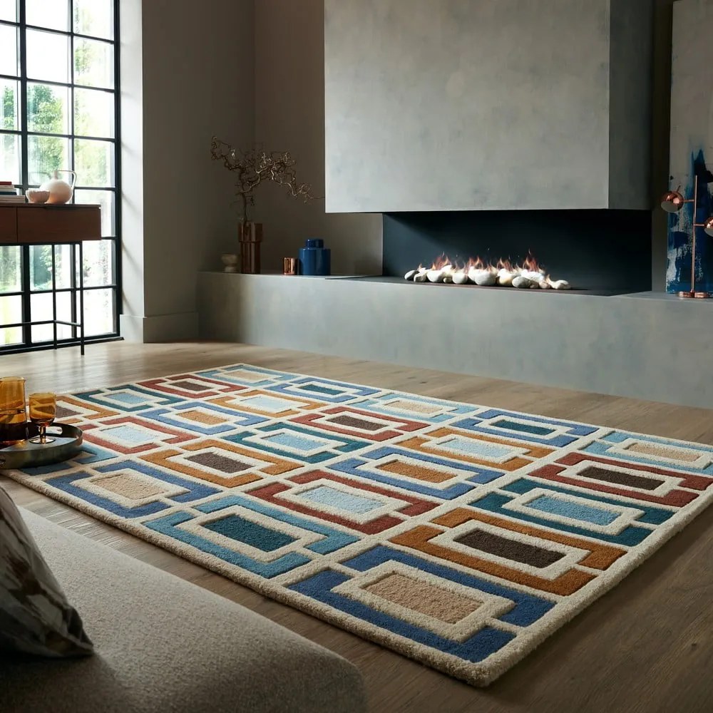 Kék-narancssárga kézi szövésű gyapjú szőnyeg 80x150 cm Retro Blocks – Flair Rugs