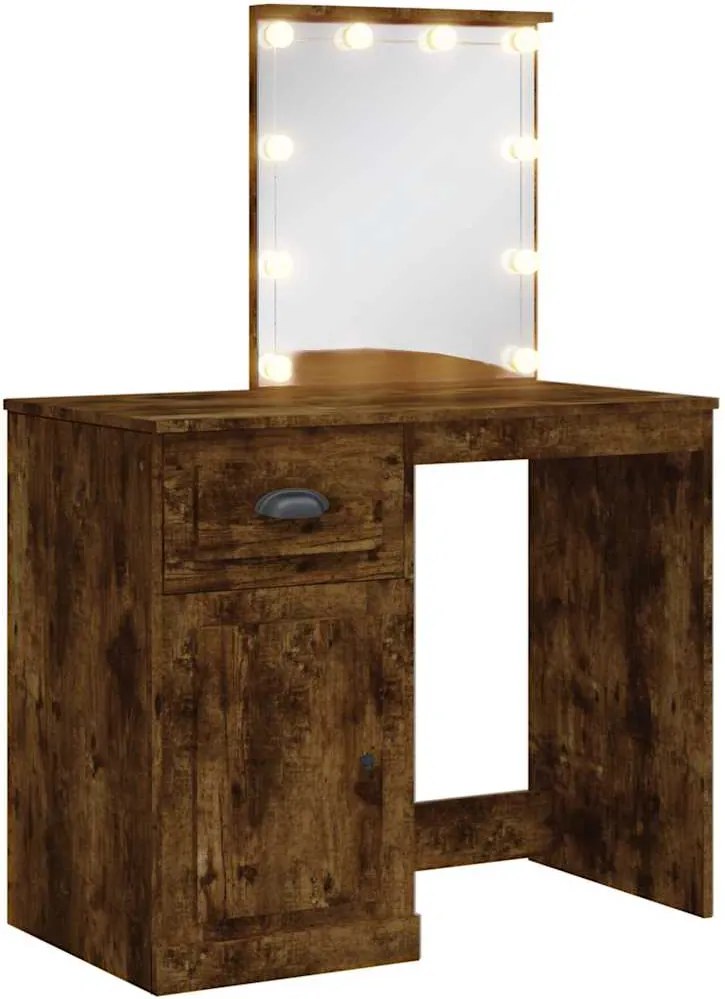 vidaXL füstös tölgy színű fésülködőasztal LED-lámpákkal 90x42x132,5 cm