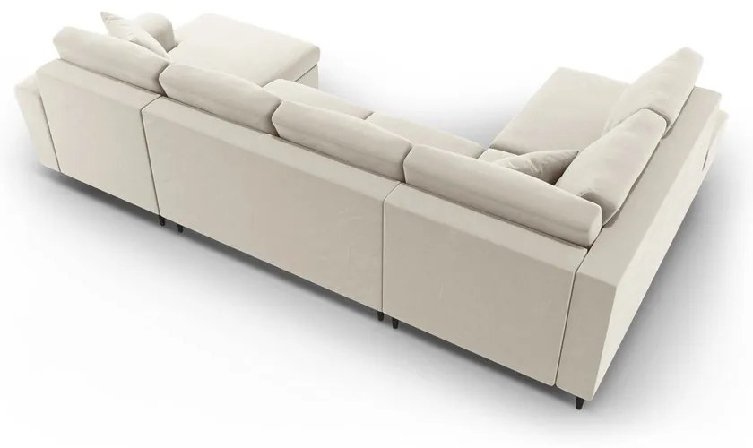 Bézs bársony kinyitható tárolóhelyes sarokkanapé (bal oldali-U alakú) Kyoto – Cosmopolitan Design