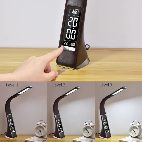 Brilagi - LED Dimmelhető asztali lámpa kijelzővel PELLE LED/7W/230V barna