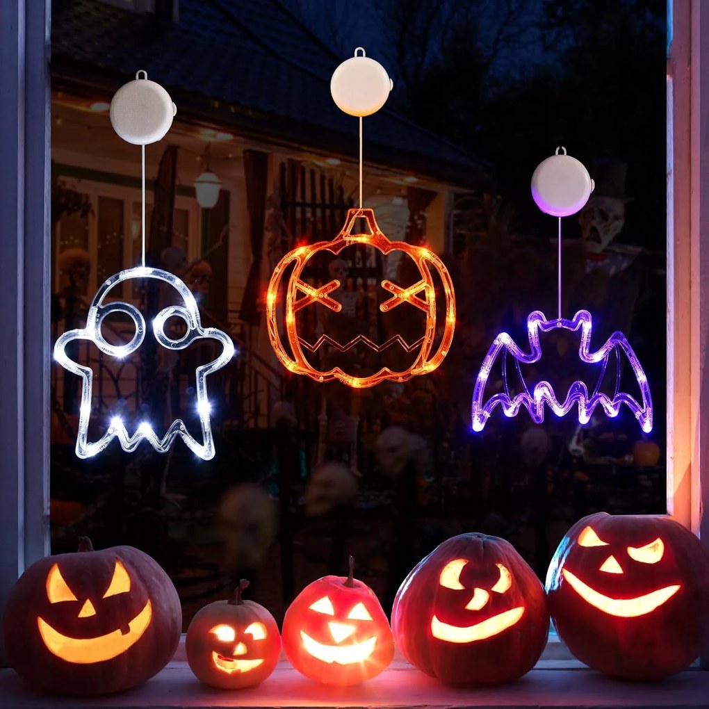 Halloween Ablak Dekoráció Fények Suction Cups,3 db Sütőtök Bat Led fények