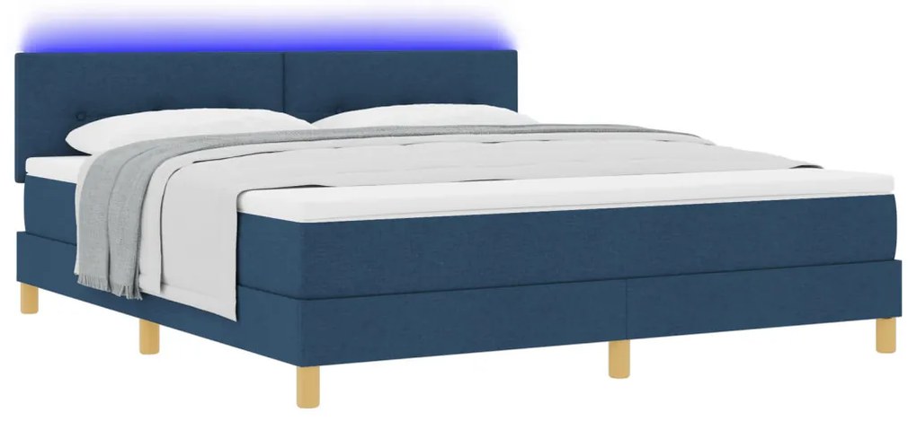Box Spring Ágy Matraccal és LED Kék 180x200 cm Szövet