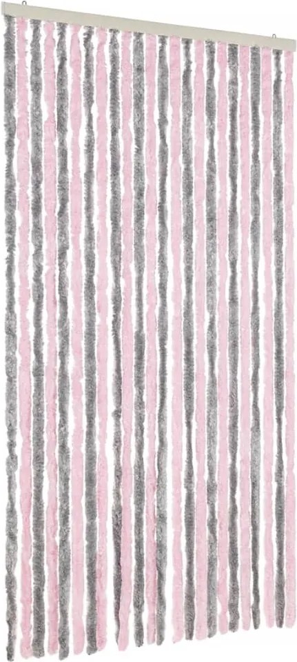 vidaXL ezüstszürke és rózsaszín zsenília rovarfüggöny 100 x 220 cm