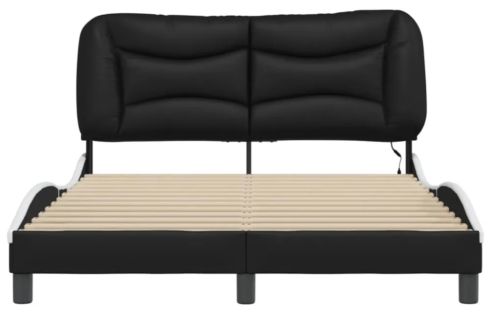 fekete és fehér műbőr ágykeret LED-világítással 140 x 200 cm