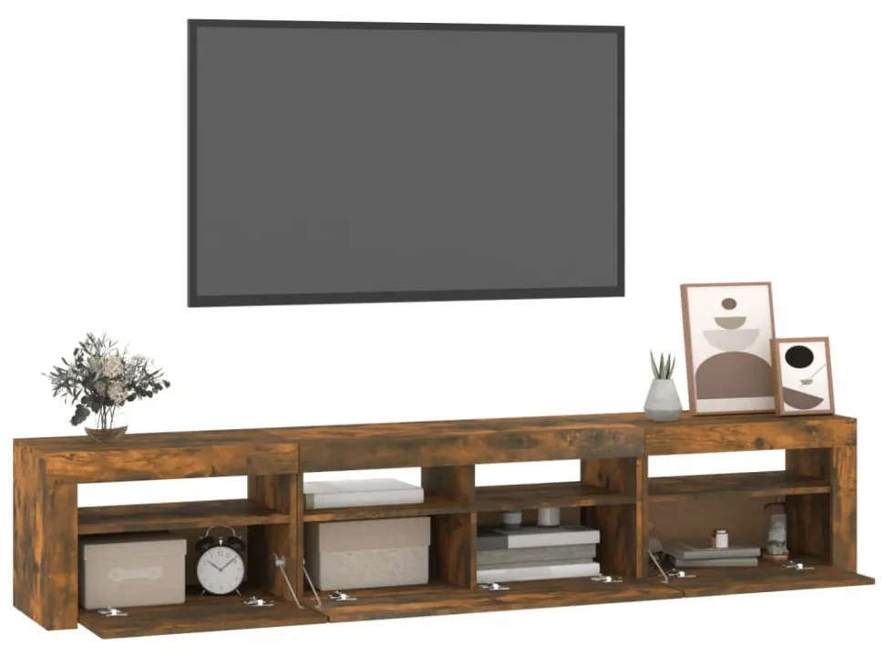 füstös tölgy színű TV-szekrény LED-világítással 210x35x40 cm