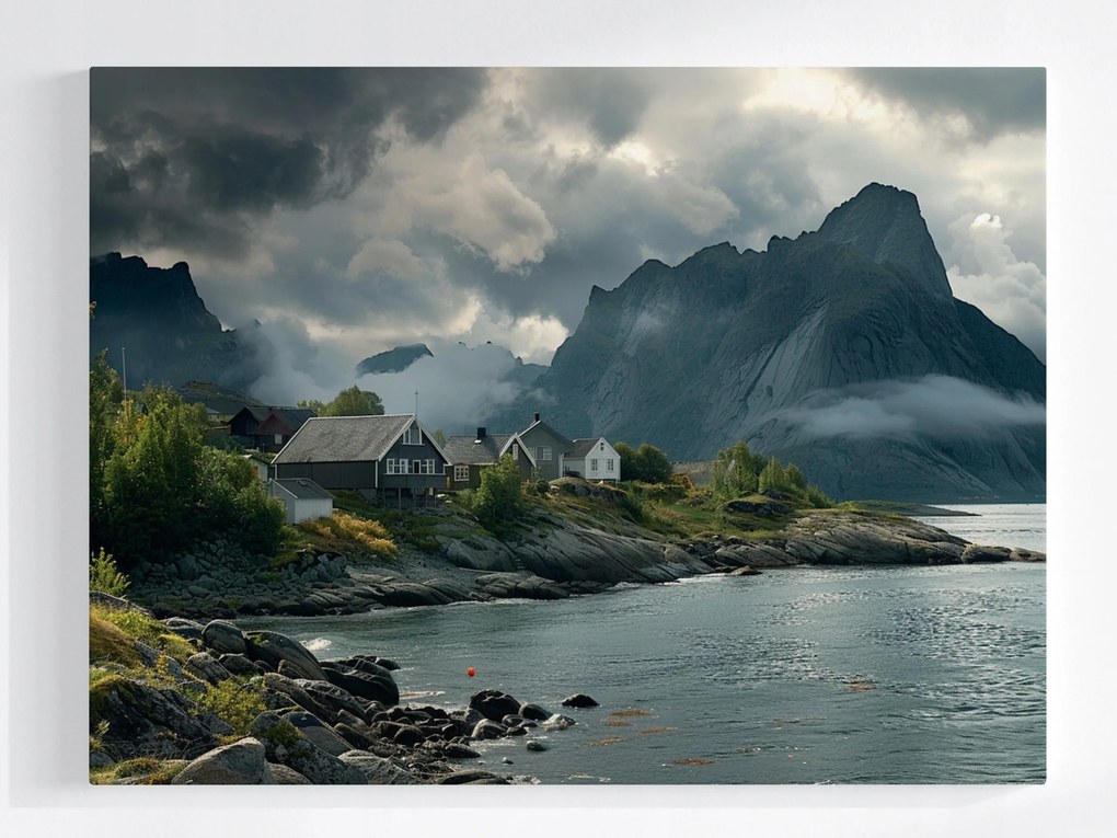 Poszter Norvégia Fjordok Hegyek Tenger Tájkép Házak 100x75