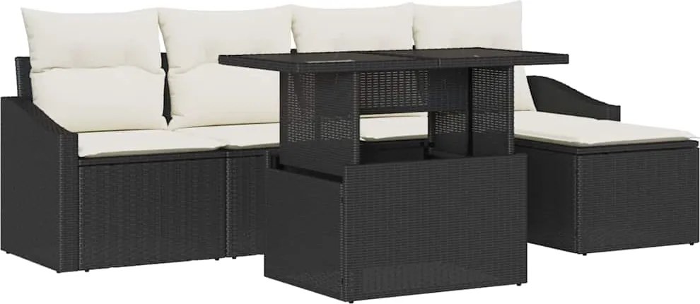 vidaXL Kerti Kanapé Szett párnával 6 pcs Fekete és Krém polirattan