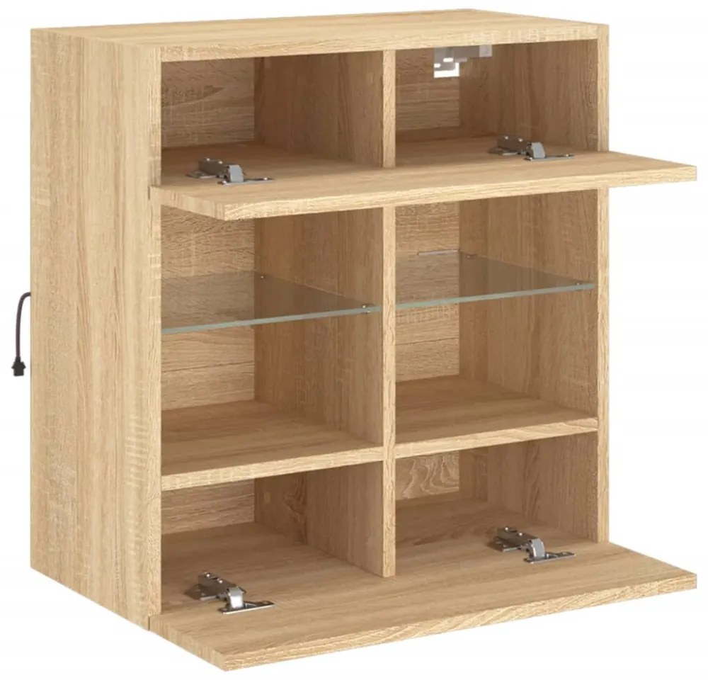 sonoma tölgy színű fali TV-szekrény LED-del 58,5x30x60,5 cm