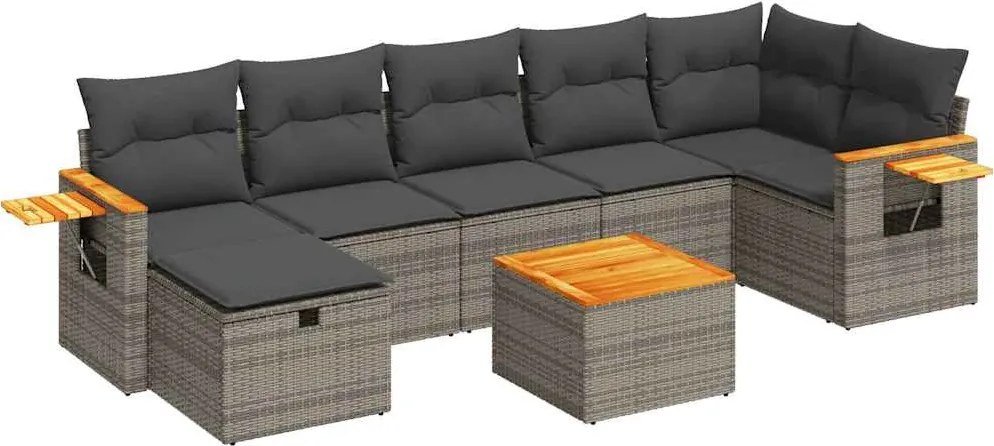 vidaXL 8 részes szürke polyrattan kerti ülőgarnitúra párnákkal