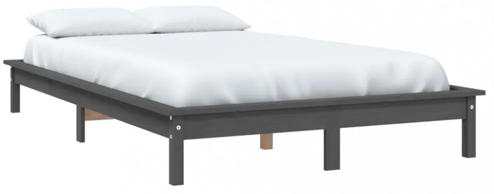 szürke tömör fenyőfa ágykeret 150 x 200 cm (King Size)