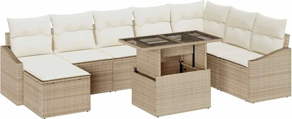vidaXL Kanapé Szett párnával tárolóval 9 pcs Beige és krém polirattan