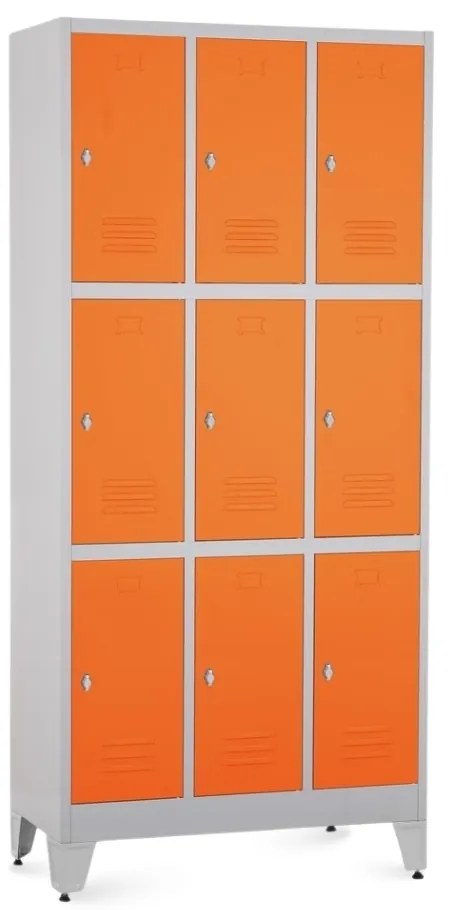 Fém szekrény - 9 doboz, 90 x 45 x 196,5 cm, helyreigazítással, lakathoz zár, narancs - ral 2004