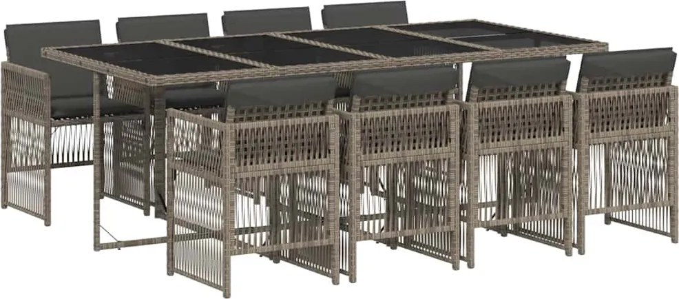 vidaXL 9 részes szürke polyrattan kerti étkezőgarnitúra párnával