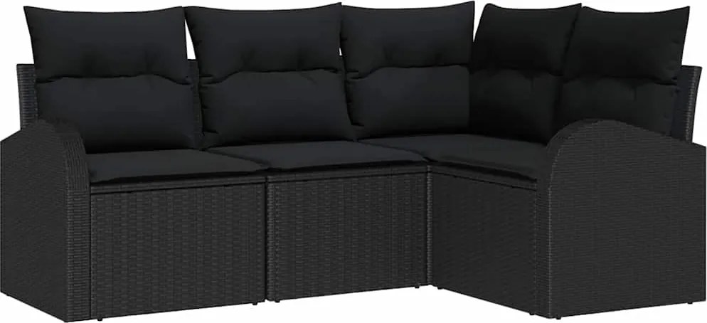 vidaXL Kerti Kanapé Szett párnával tárolóval 4 pcs Fekete polirattan