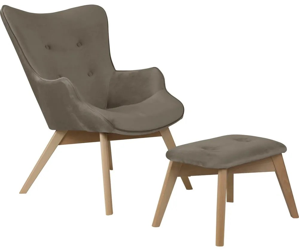 Világosbarna bársony fotel lábtartóval Niko – Ropez