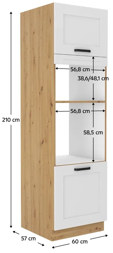 Magas szekrény sütőhöz és mikrohullámú sütőhöz, fehér/artisan tölgy, LULA 60 DPM-210 2F