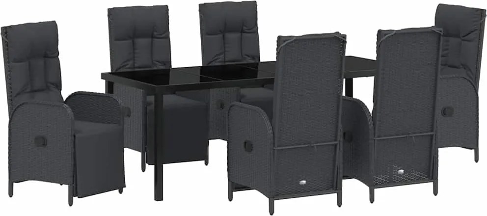 vidaXL Kert étkező szett párnával 7 pcs Fekete polirattan