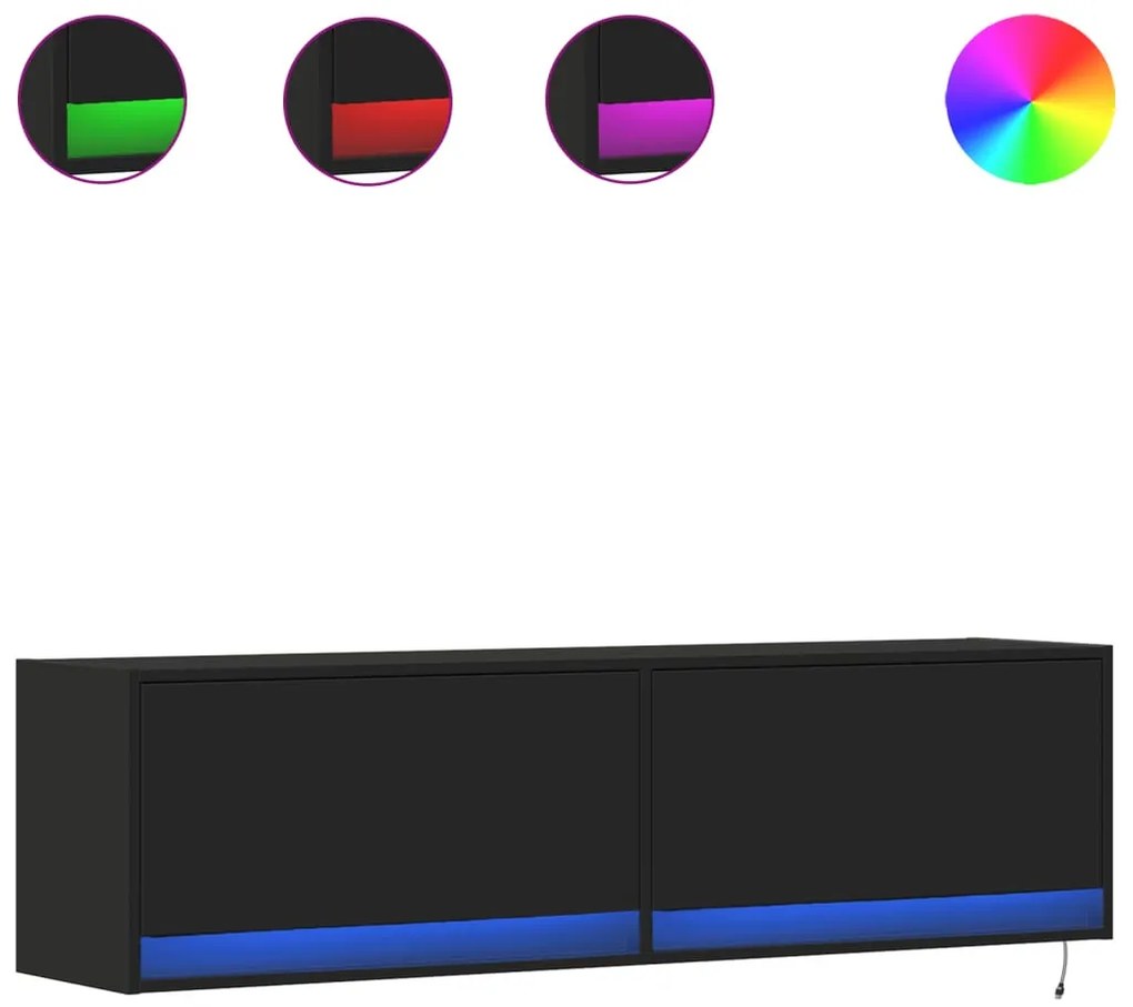 fekete fali TV-szekrény LED-világítással 140 x 31 x 38 cm