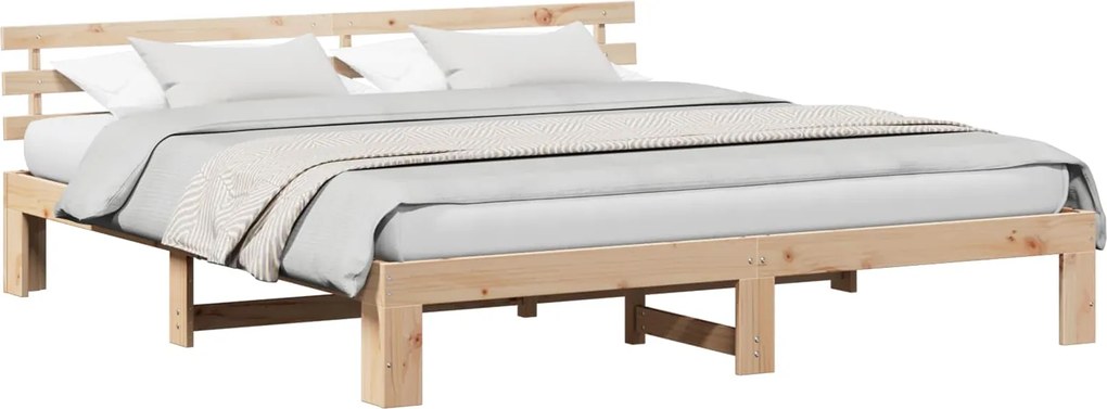 vidaXL Ágykeret fejtámlával Természetes 180 x 200 cm Tömör fenyőfa