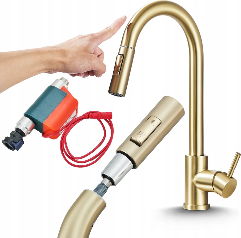 Érintőképernyős Konyhai Csaptelep Mozgásérzékelővel Arany matt