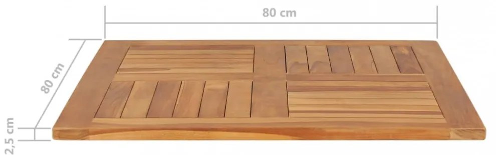 tömör tíkfa asztallap 80 x 80 x 2,5 cm