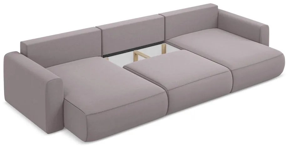 Levendula színű bársony kinyitható-tárolóhelyes (U alakú) sarokkanapé Kapua – Makamii