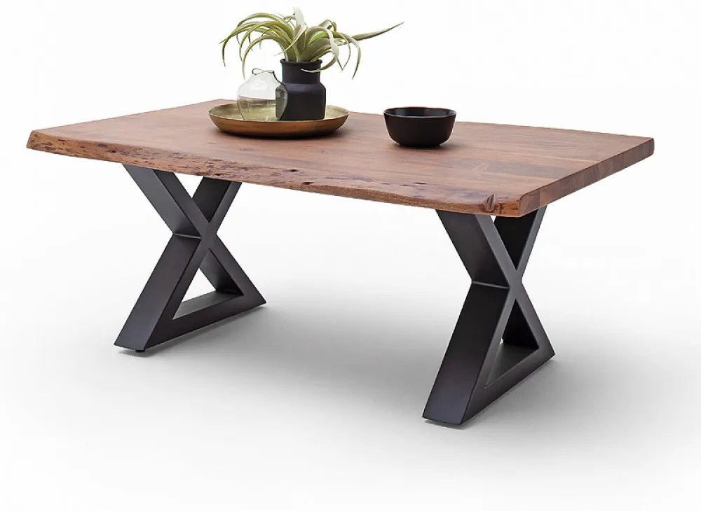 CARTAGENA dohányzó asztal akácfa 110x70cm - X alakú antracit szürke lábbal - Dió
