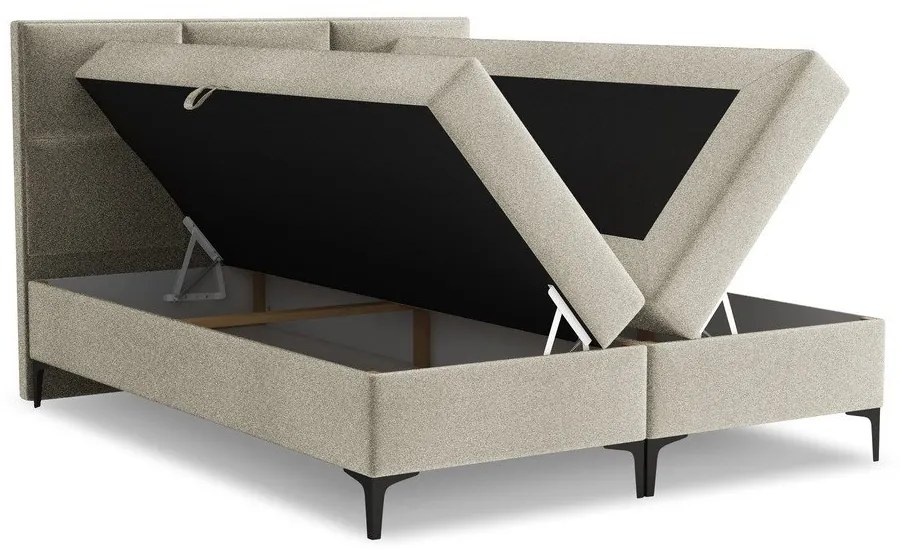 Szürkésbarna ágyneműtartós boxspring ágy 140x200 cm Pakalana – Makamii